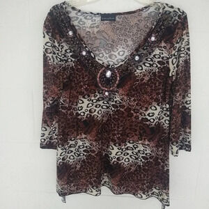 BRITTANY BLACK BEAD & SEQUIN ANIMAL PRINT TOP